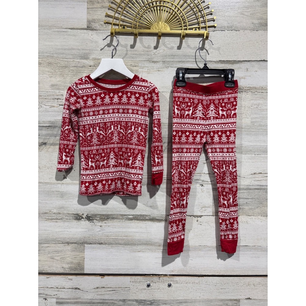 Little Sleepies Pajamas Boys 2T Red Fair Isle Christmas Bamboo EUC